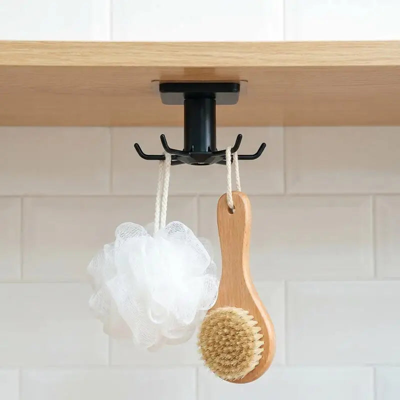 LYR 360° Rotating Kitchen Hook Organizer — Adhesive, No-Drill, 6 Hooks