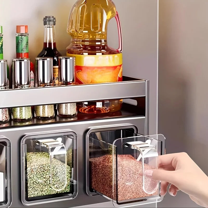 LYR Wall-Mounted Spice Rack & Storage Set with Sealed Containers