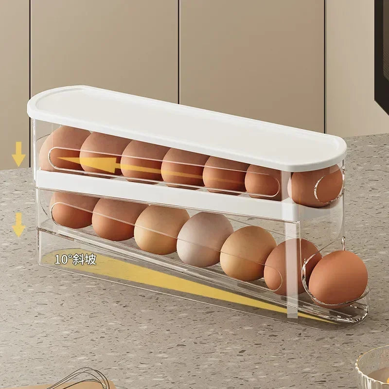 LYR Bilayer Fridge Egg Organizer with Auto-Roll Dispenser