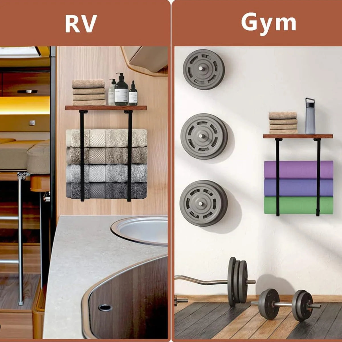 LYR Minimalist Wall-Mounted Towel Rack with Wooden Shelf