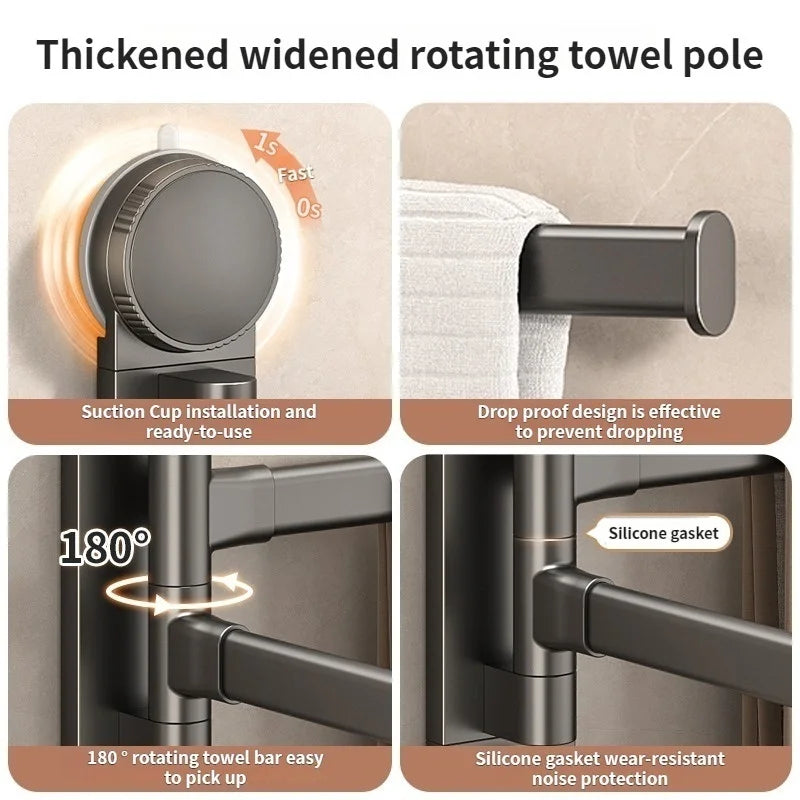 LYR Suction Cup Rotating Towel Rack – Punch-Free, Multi-Bar Folding