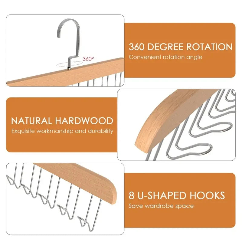 LYR Wooden Hanger with 8 Rotating Hooks