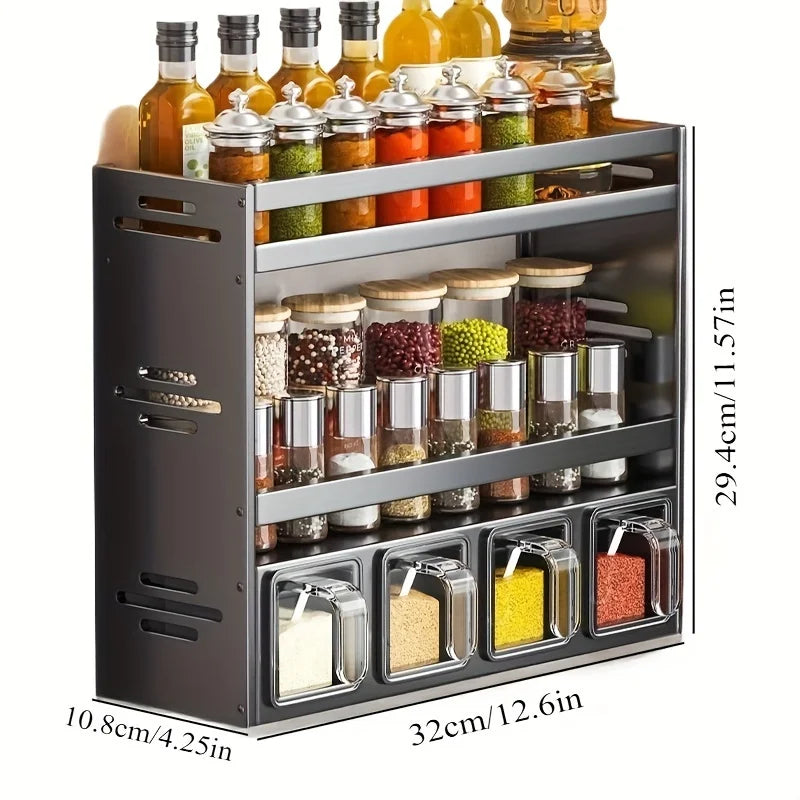 LYR Wall-Mounted Spice Rack & Storage Set with Sealed Containers