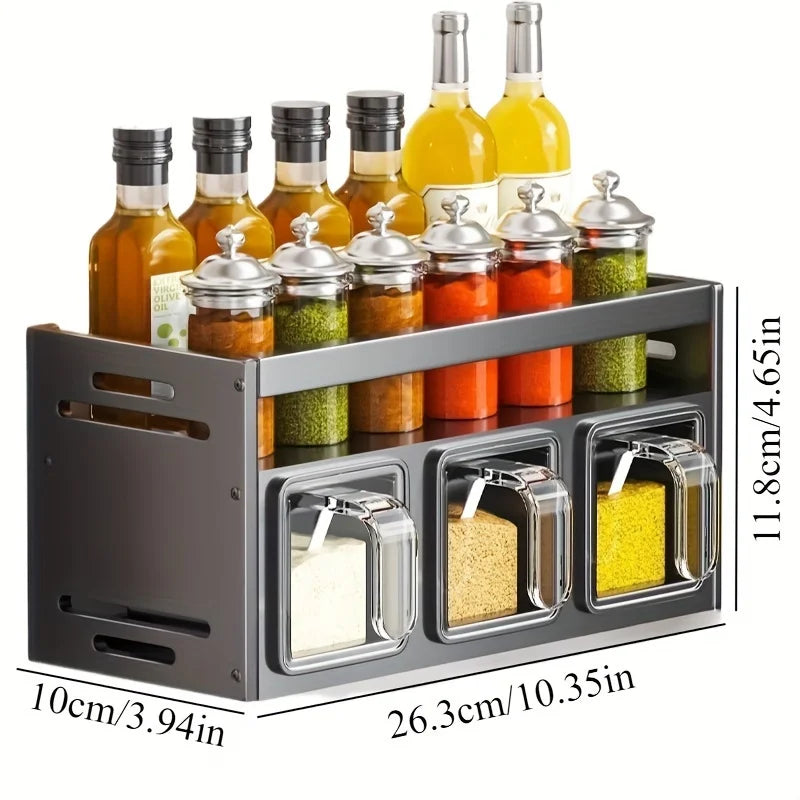 LYR Wall-Mounted Spice Rack & Storage Set with Sealed Containers