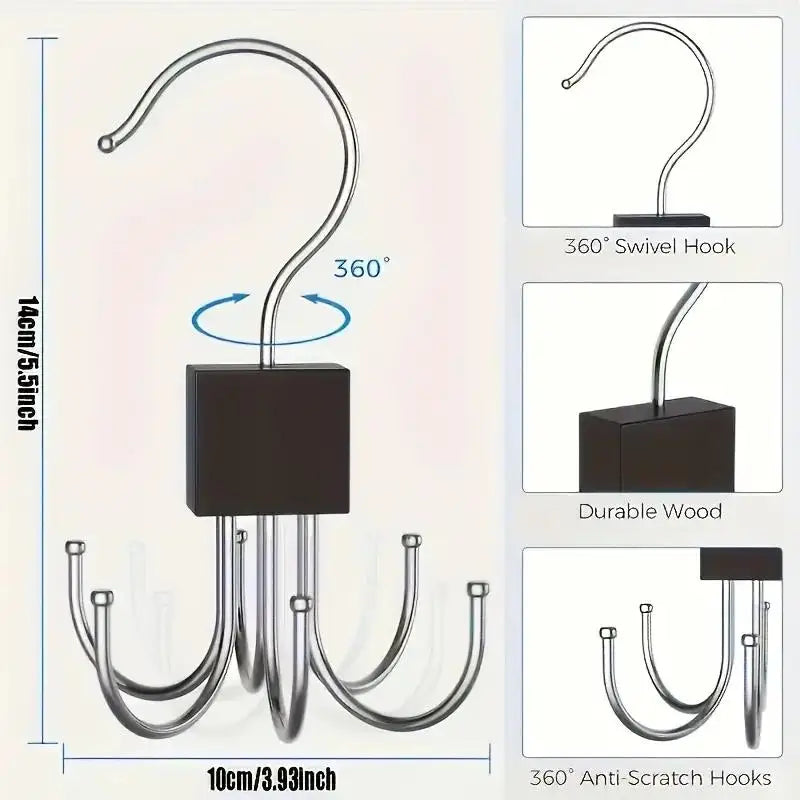 LYR Rotating Wood Multipurpose Hanger with Stainless Steel Hooks