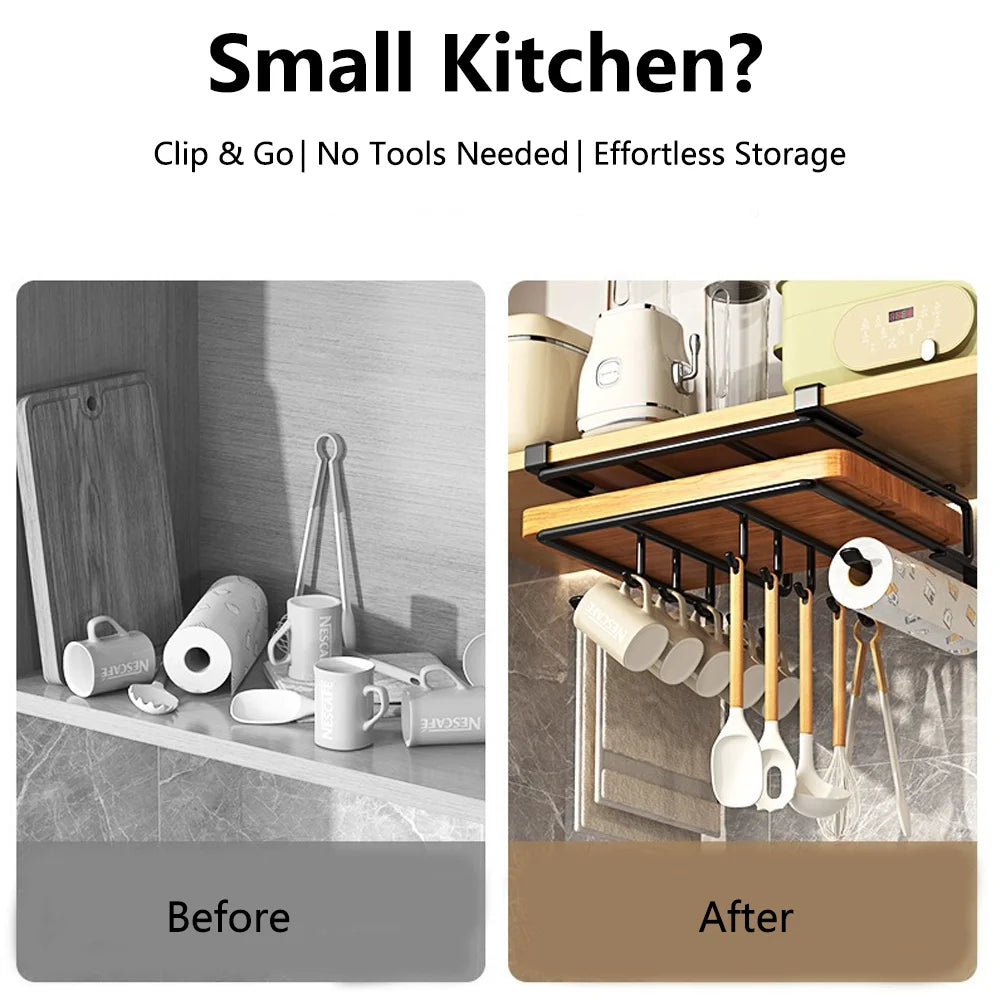 LYR Under-Cabinet Kitchen Organizer Rack with Hooks