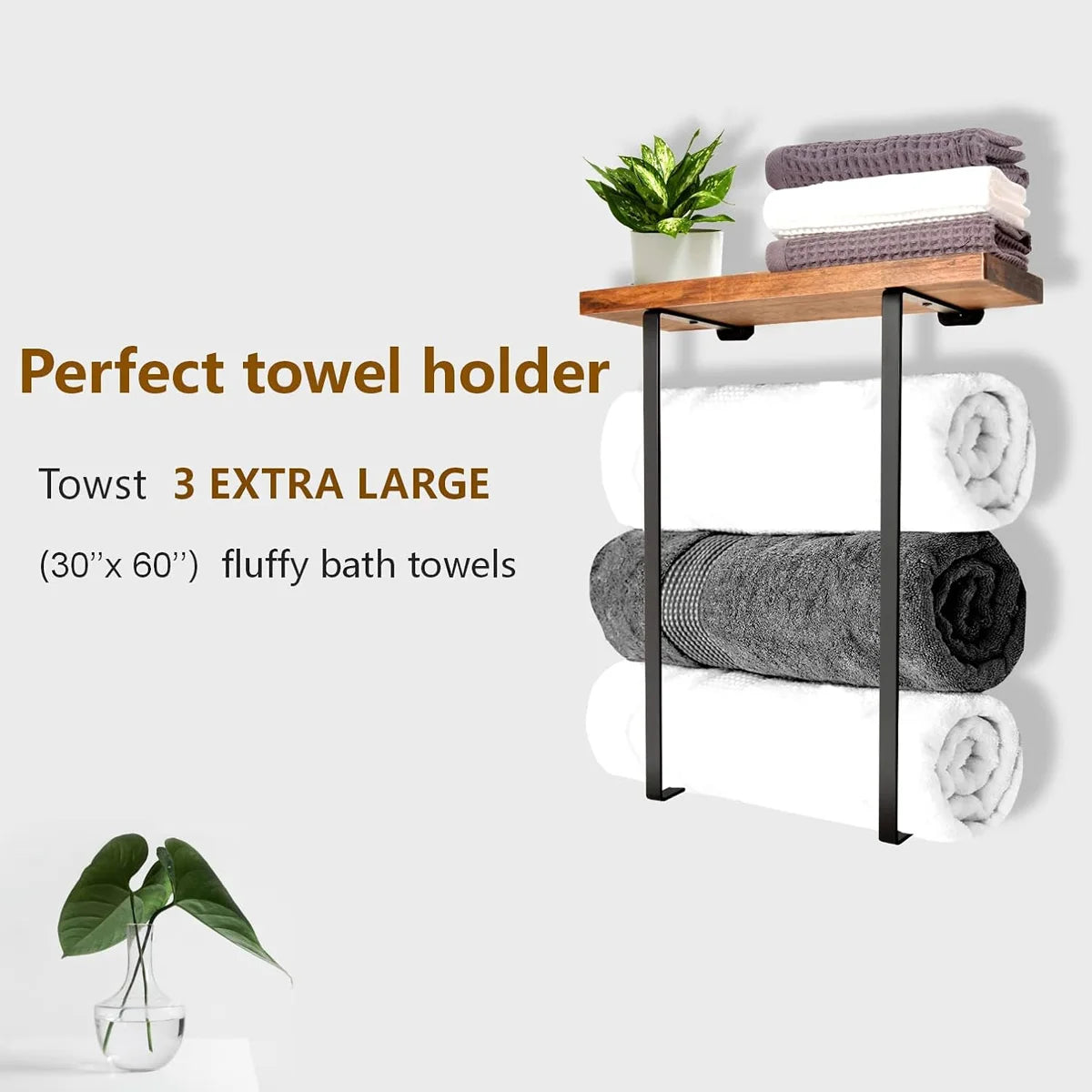 LYR Minimalist Wall-Mounted Towel Rack with Wooden Shelf