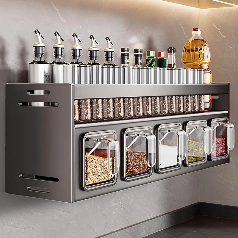 LYR Wall-Mounted Spice Rack & Storage Set with Sealed Containers
