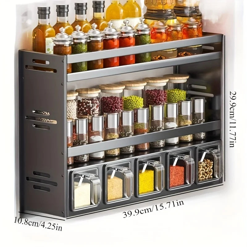 LYR Wall-Mounted Spice Rack & Storage Set with Sealed Containers