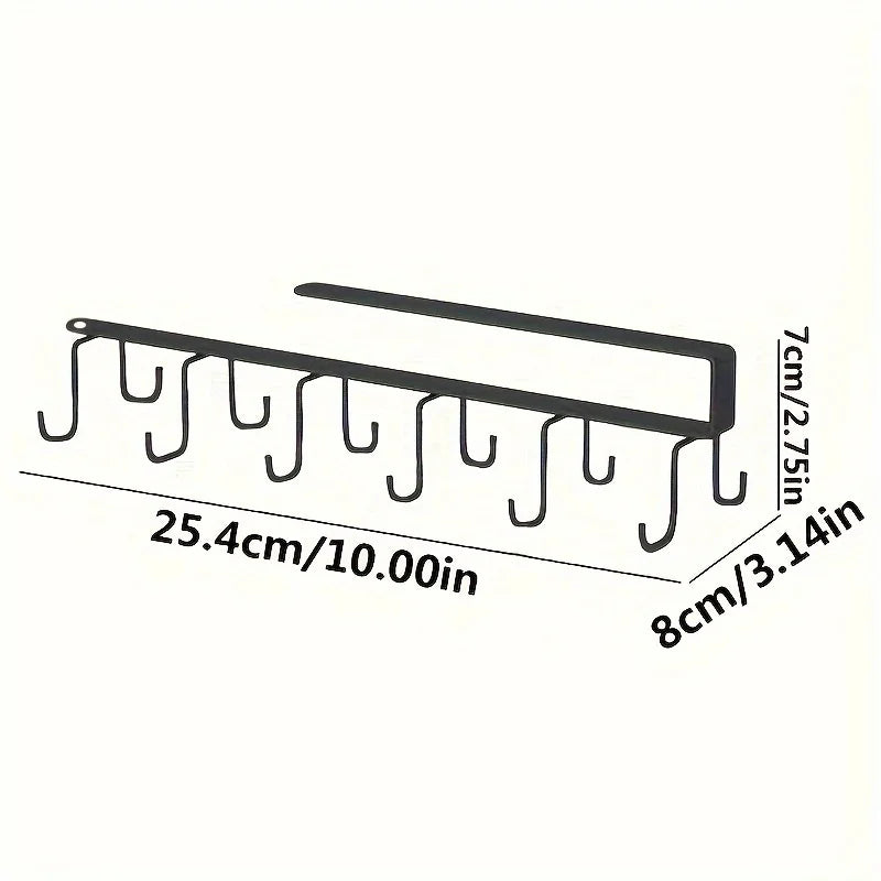 LYR Double-Row Under-Shelf Hook Rack — No-Drill Cup & Utensil Hanger