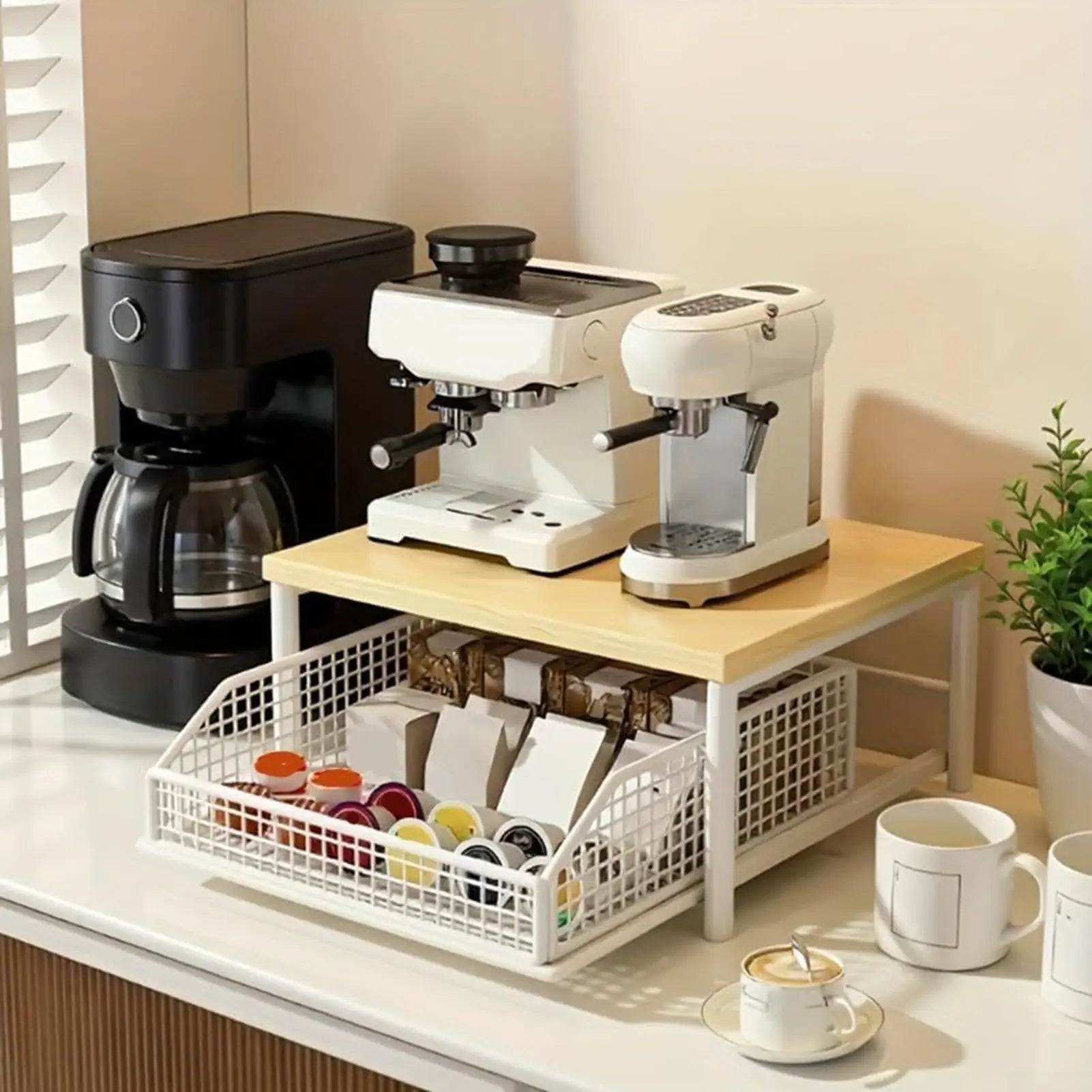 LYR 2-Tier Countertop Organizer Rack with Pull-Out Mesh Drawer