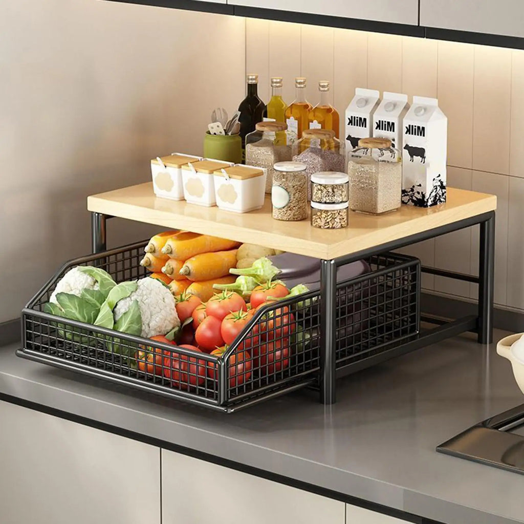 LYR 2-Tier Countertop Organizer Rack with Pull-Out Mesh Drawer