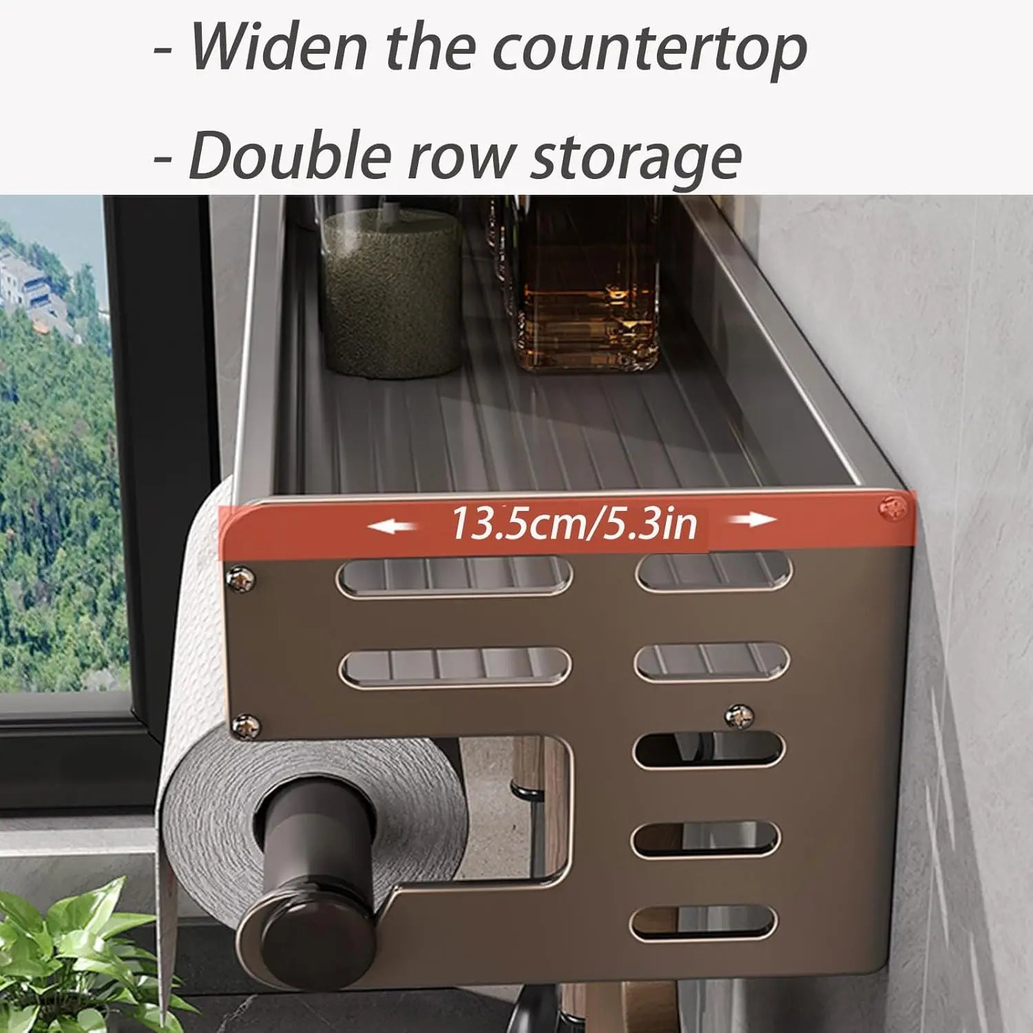 LYR Wall-Mount Stainless Steel Kitchen Organizer Shelf with Hooks