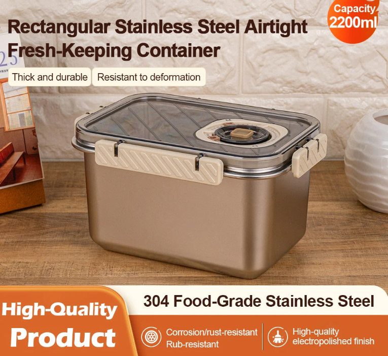 LYR Airtight Stainless Steel Food Storage Container — 2200ml Leak-Proof Bento Box